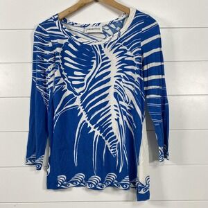 Emilio Pucci Shirt Womens Medium Blue White Abstract Print Top Italy Designer